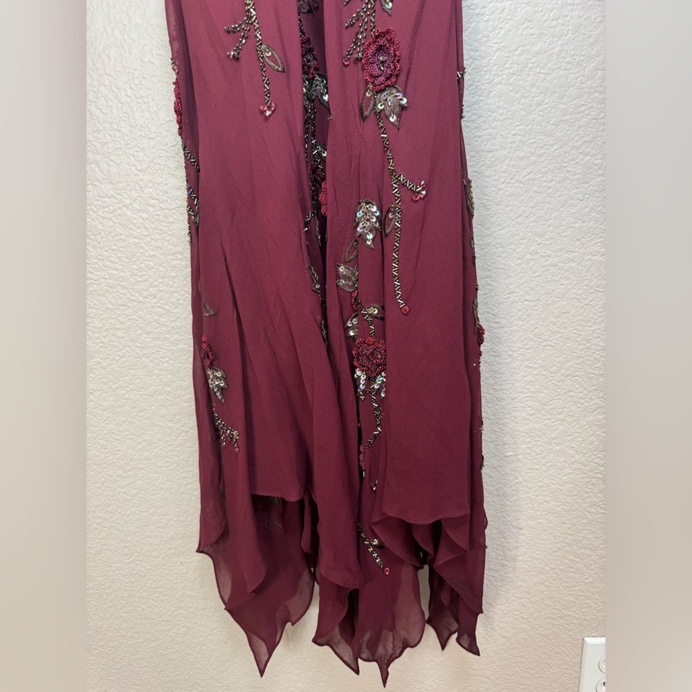 Vintage Y2K Sue Wong Nocturne Burgundy Beaded Embroidered Asymmetrical Dress 4 - Picture 16 of 17